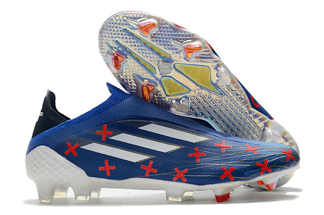 Chuteira Campo Adidas X SpeedFlow FG Azul e Bolinhas