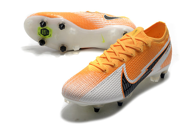 Chuteira Campo Nike Mercurial Vapor 13 Elite SG-PRO Anti Clog Branco e Laranja