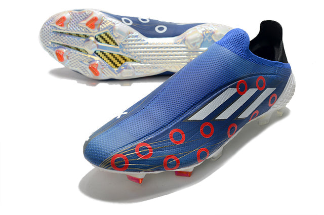 Chuteira Campo Adidas X SpeedFlow FG Azul e Bolinhas